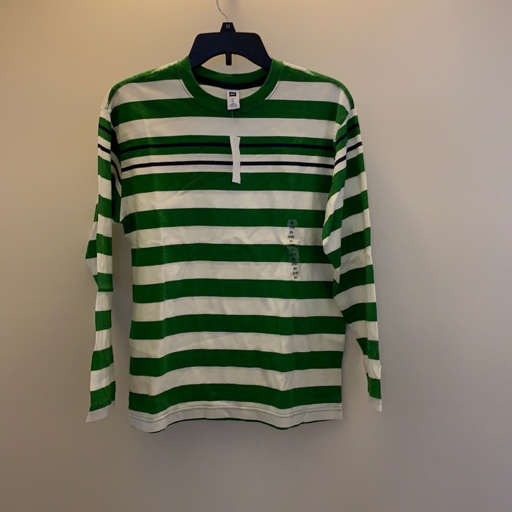 Gap Kids Boy Long-Sleeve Tee NWT Green with White Stripes Size XL